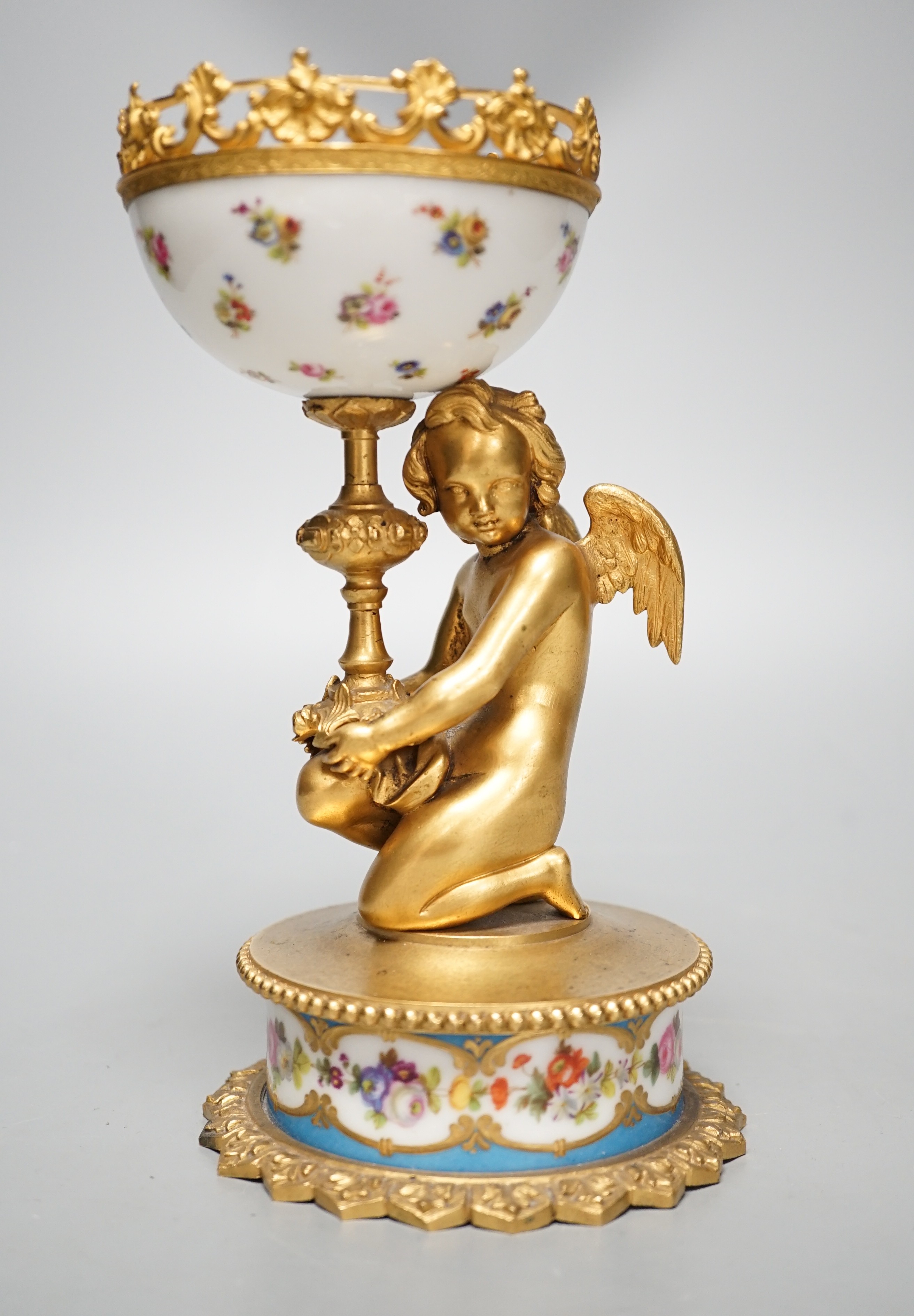 A 19th century French ormolu and Sevres style porcelain mounted Bon Bon dish 19cm